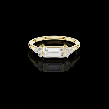 Baguette Cut Moissanite Diamond Ring With Round Diamonds Sidestone