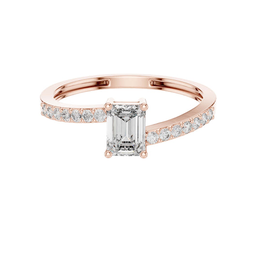 Emerald Cut Moissanite Diamond Engagement Ring With Unique Pave Diamond - View 2