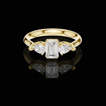 Emerald Cut Lab Diamond Ring with Trillion Side Stones