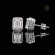 Luxurious Emerald Cut Moissanite Diamond Halo Stud Earring in White Gold - View 2