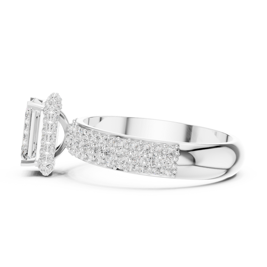 Emerald Cut Hidden Halo Lab Grown Diamond Ring with Wide Pave Band - View 2