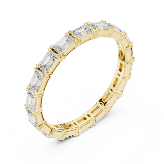 Pave Setting Emerald Cut Lab Diamond Eternity Wedding Band - View 2