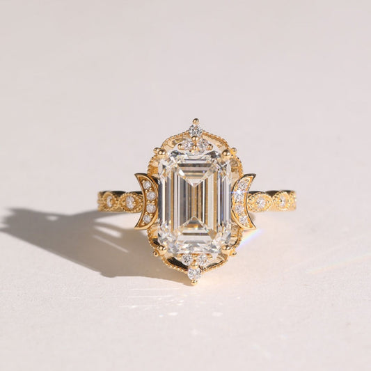 Emerald Cut Lab Diamond Halo Engagement Ring