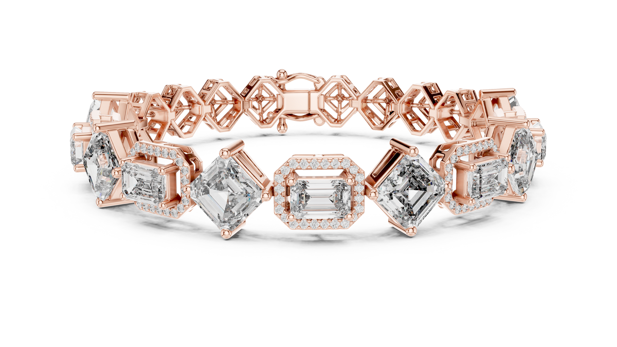 Emerald And Asscher Cut Halo Lab Diamond Tennis Bracelet - View 2