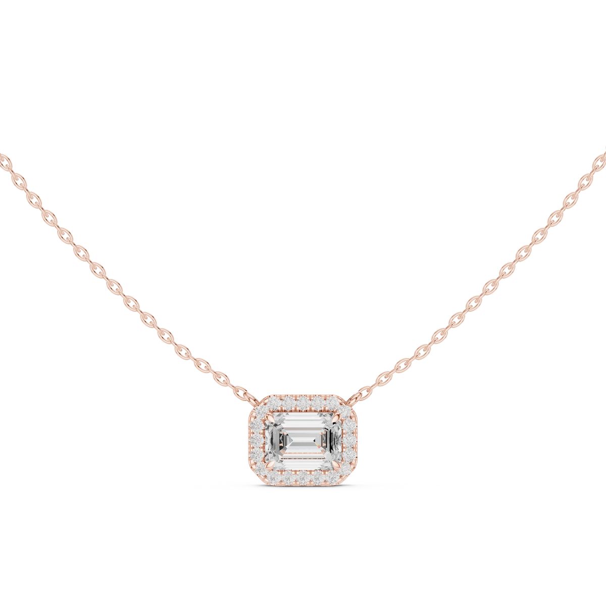 Emerald Cut Halo Pendant with Round Lab Grown Diamonds - View 2