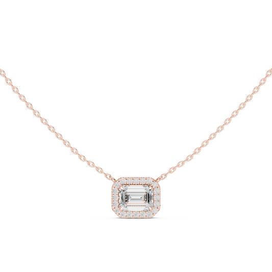 Emerald Cut Halo Pendant with Round Moissanite Diamonds - View 2
