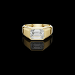 Emerald Cut Moissanite Diamond Men's Heavy Gold Solitaire Statement Ring