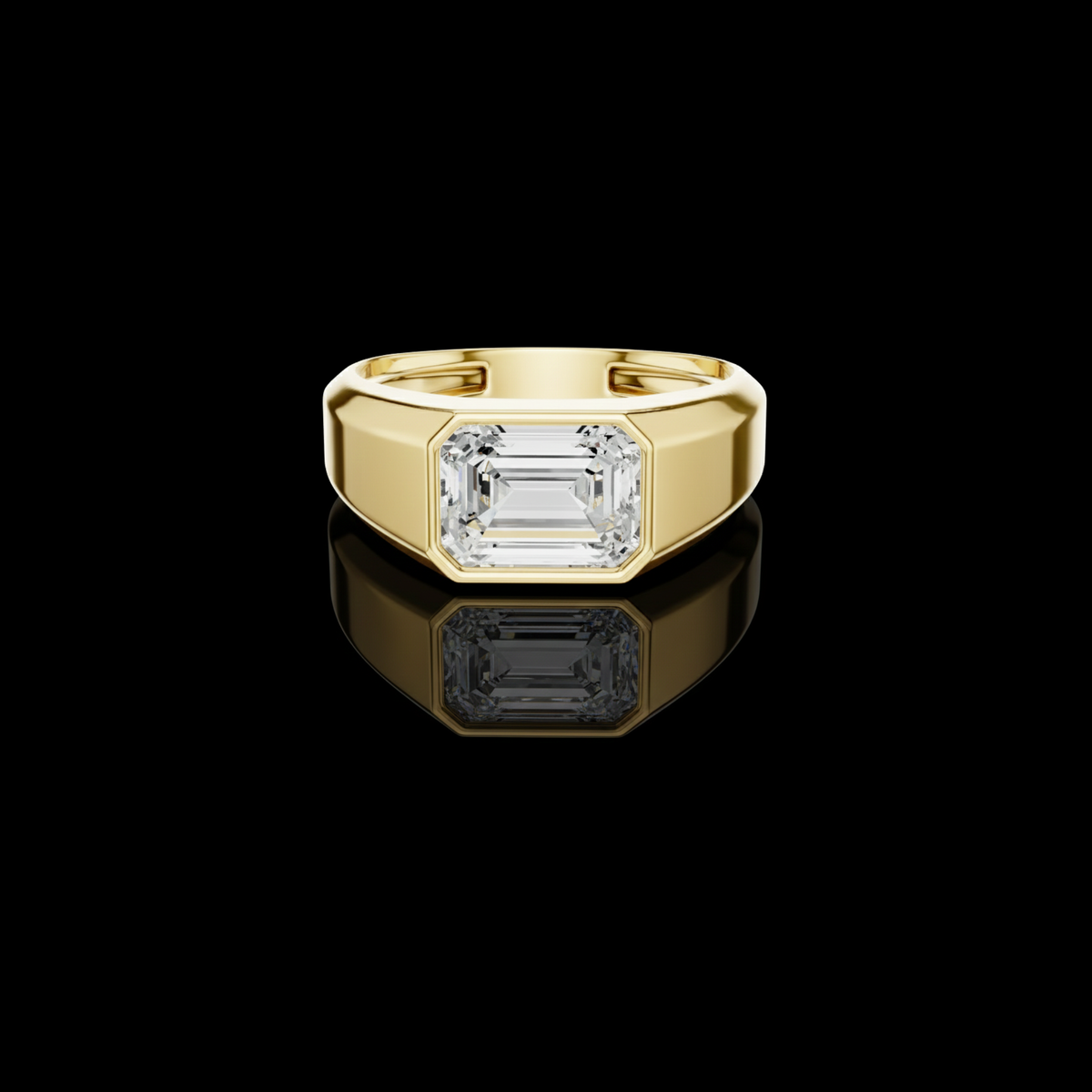 Emerald Cut Moissanite Diamond Men's Heavy Gold Solitaire Statement Ring