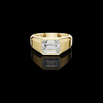 Emerald Cut Moissanite Diamond Men's Heavy Gold Solitaire Statement Ring