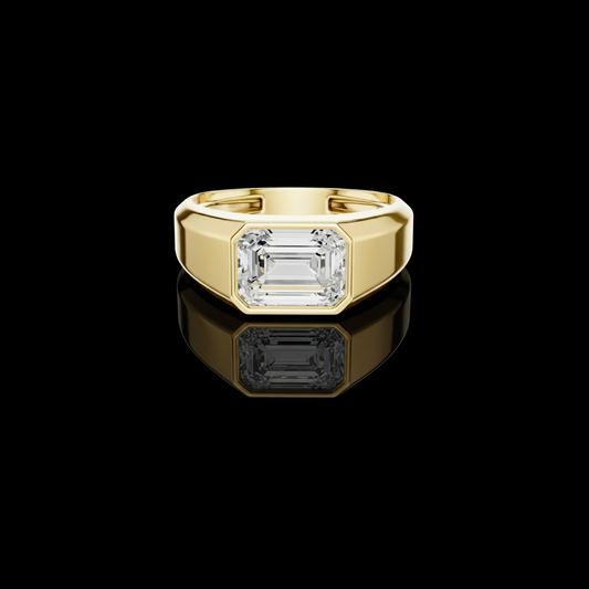 Emerald Cut Lab Grown Diamond Men's Heavy Gold Solitaire Statement Ring