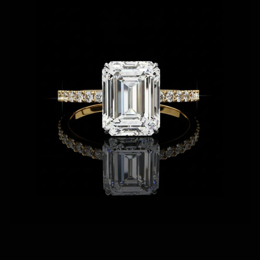 Micro Pave Emerald Cut Lab Diamond Solitaire Engagement Ring