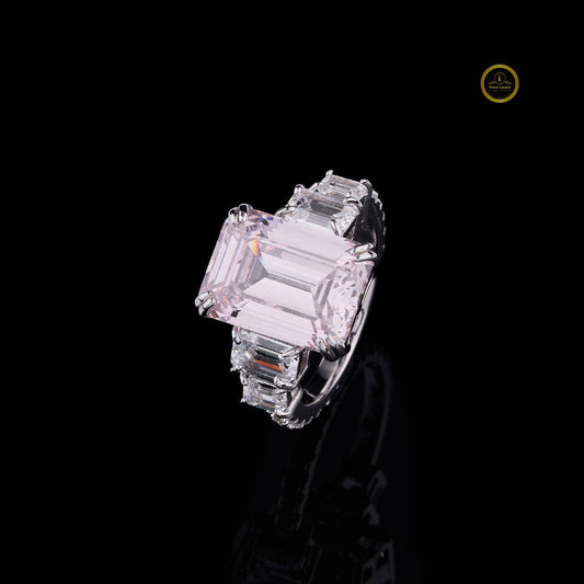 Emerald Cut Moissanite Diamond Five Stone Pink Engagement Ring - View 2