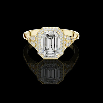 Emerald Cut Lab Diamond Halo Engagement Ring With Filigree
