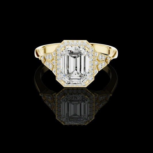 Emerald Cut Lab Diamond Halo Engagement Ring With Filigree