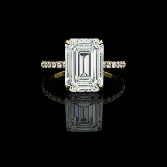 Emerald Solitaire With Side Accents Moissanite Diamond Engagement Ring
