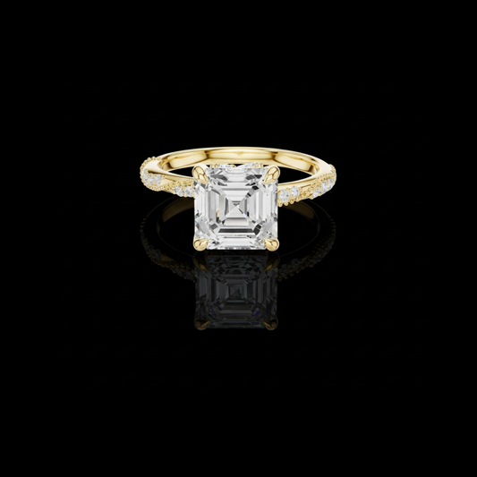 Asscher Cut Moissanite Diamond Pave Setting Engagement Ring