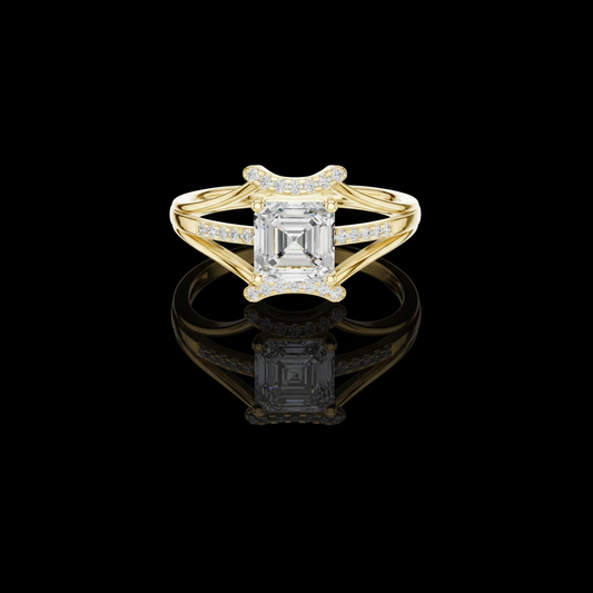 Asscher Cut Moissanite Diamond Pave Split Shank Engagement Ring