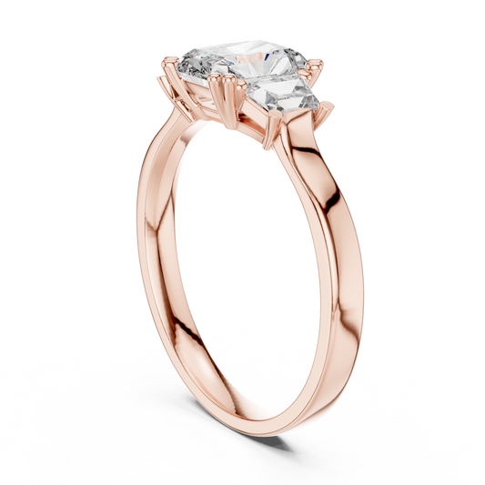 Radiant Cut Moissanite Diamond Ring With Emerald Side Stone - View 2