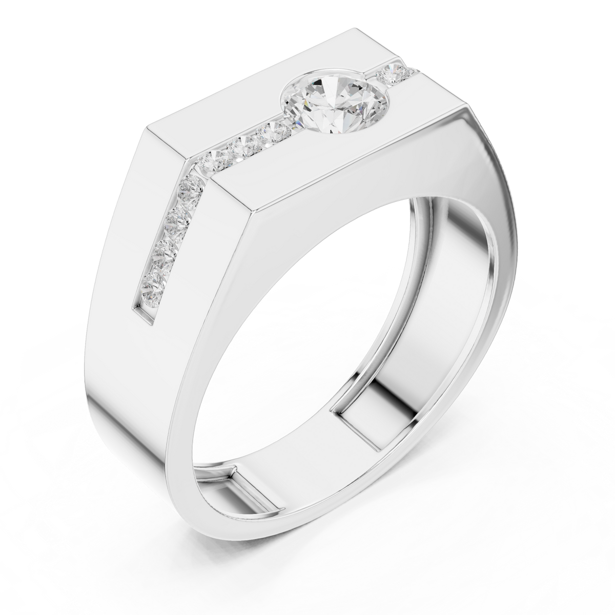 Round Cut Lab Grown Diamond Men's Bezel Center Octagon Signet Ring - View 6