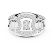 Round Cut Moissanite Diamond Men's Geometric Double Pave Crest Engagement Ring - View 3