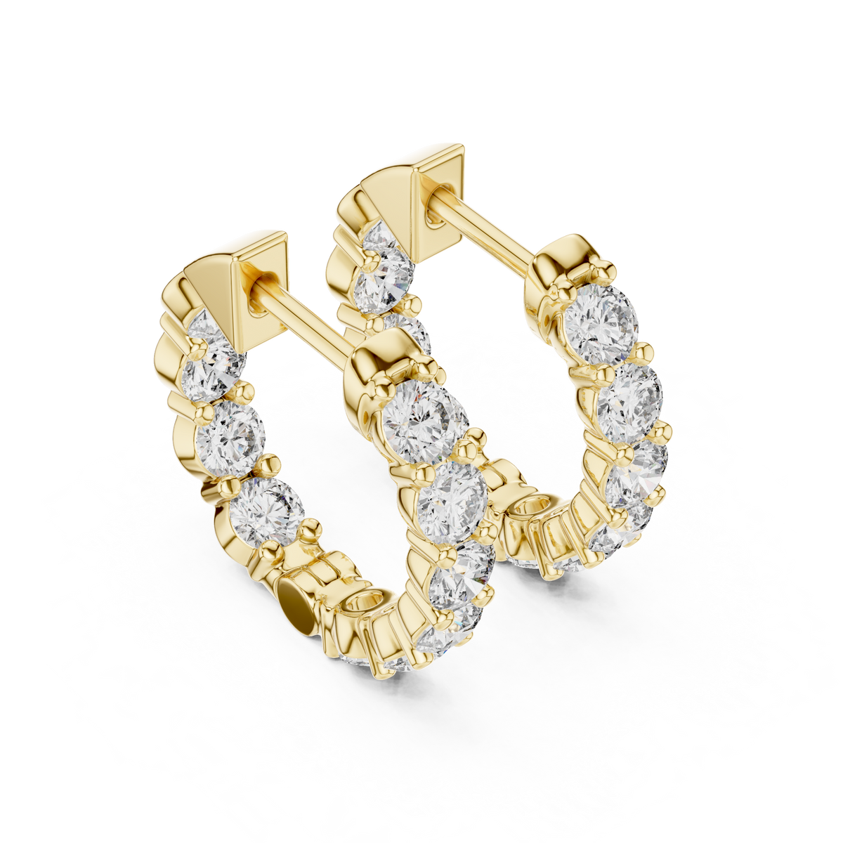 Inside Out Round Moissanite Diamond Shared Prong Huggie Hoop Earrings - View 7