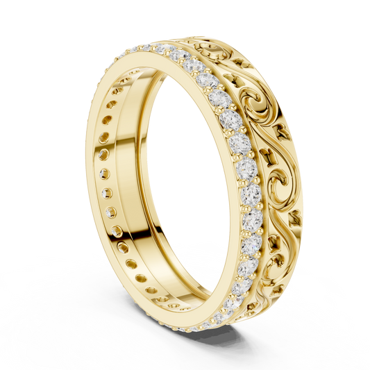 Vintage Engraved Pave Round Cut Moissanite Diamond Wedding Band - View 2