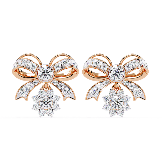 Unique Moissanite Round Diamond Bow Drop Earrings with Dazzling Pave Detailing and Sparkling Floral Charm - View 2