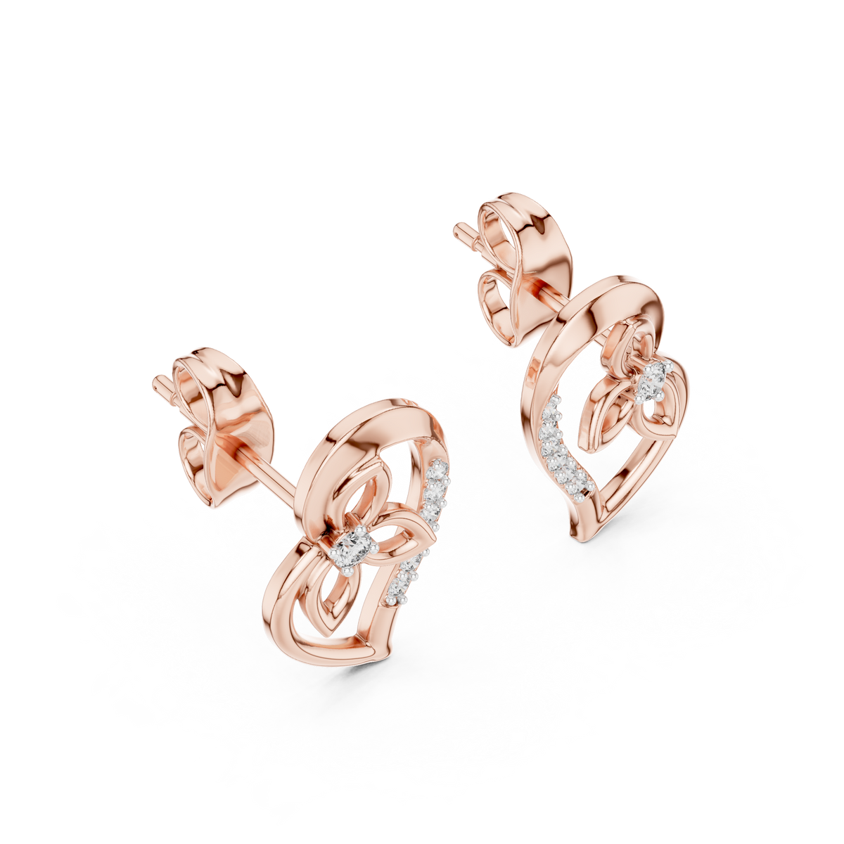 Eternal Heart Floral Diamond Stud Earrings with Round Lab Diamonds - View 6