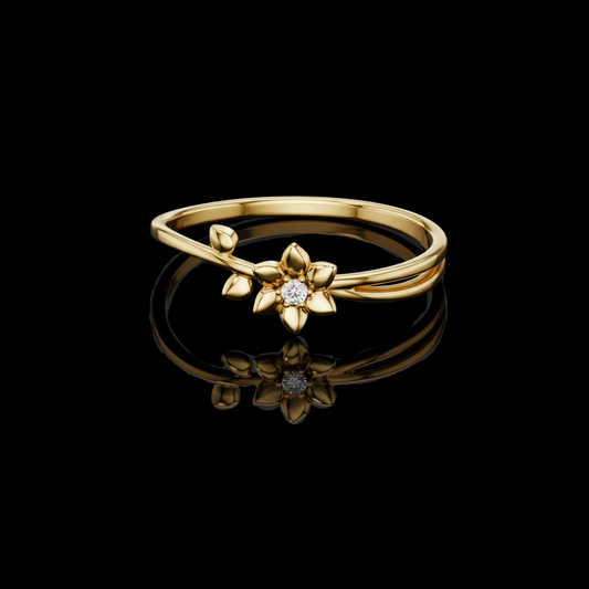 Minimalist Flower Ring with Round Moissanite Diamond