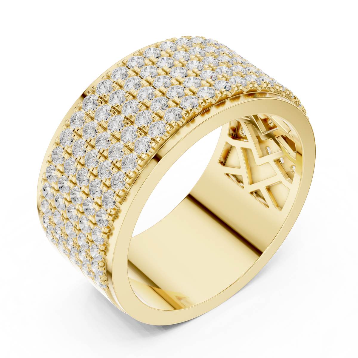 Round Cut Lab Grown Diamond Men's Multi Row Grid Pave Iced Out Statement Ring - View 4