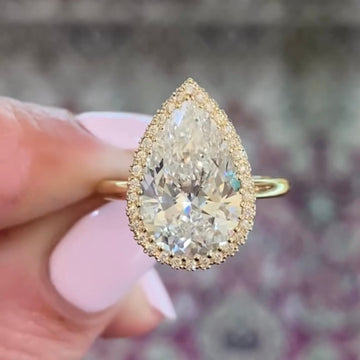 Pear Cut Halo Lab Diamond Solitaire Ring