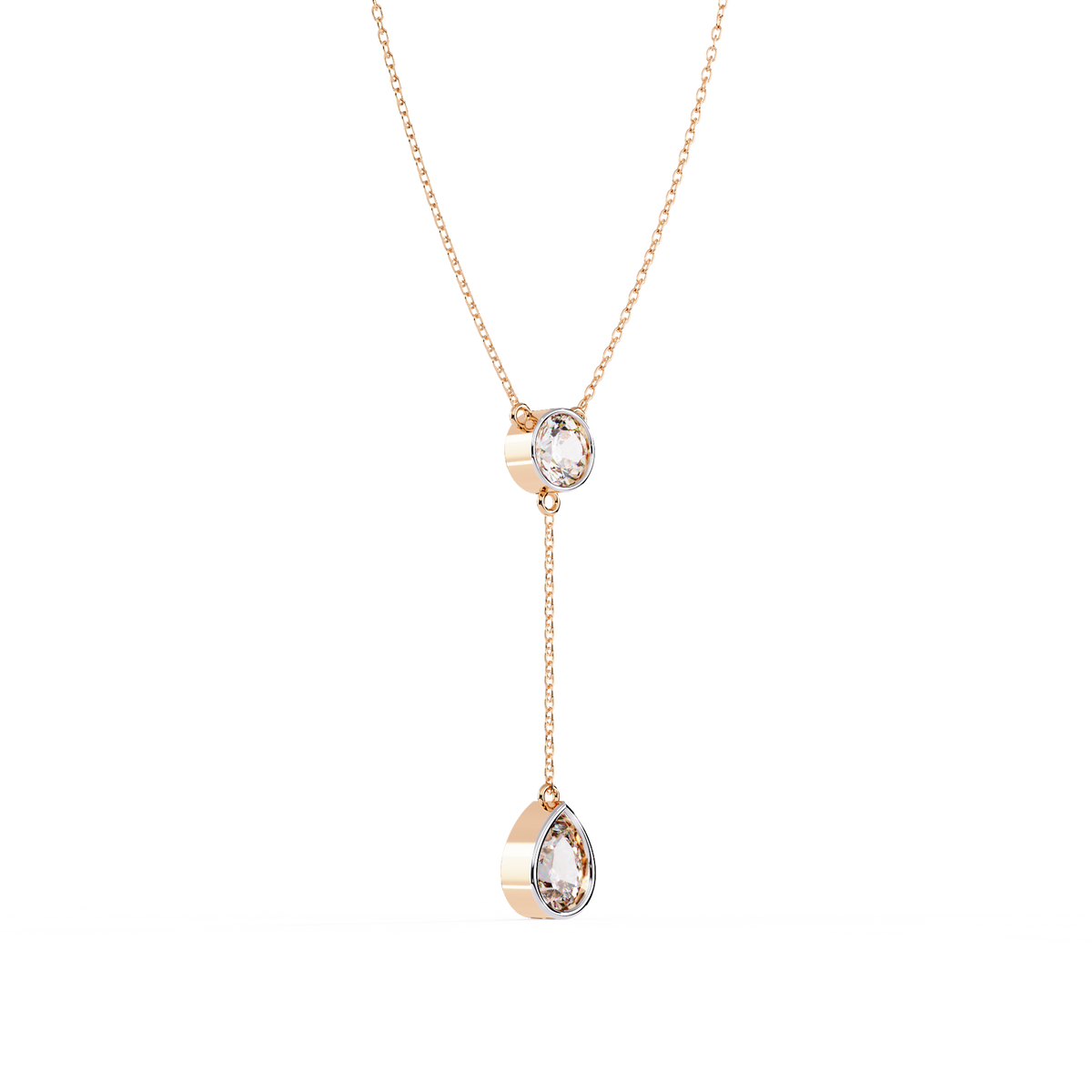 Bezel Set Round with Drop Pear Cut Moissanite Diamond Necklace - View 5