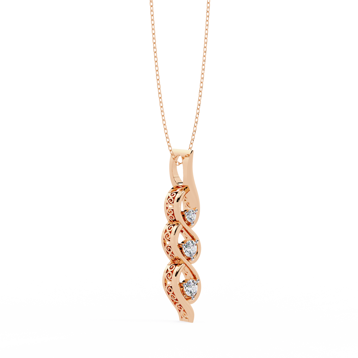 Three Stone Twist Lab Grown Diamond Pendant Necklace - View 9