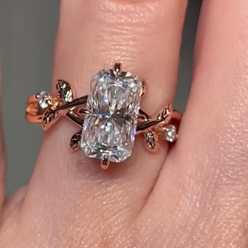 Nature Inspired elongated cushion Lab Diamond Ring