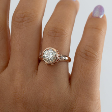 European Round Lab Diamond Bezel Set Ring With Hidden Halo