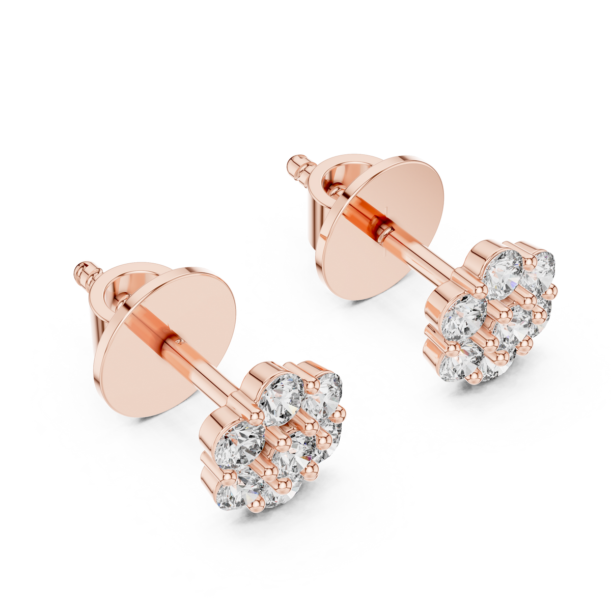 Noble Floral Cluster Round Cut Lab Diamond Stud Earrings - View 5