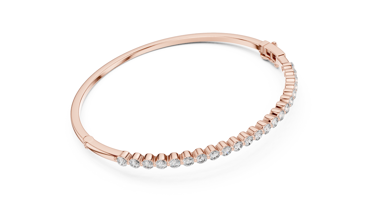 Slim Round Moissanite Diamond Hinged Bangle Bracelet for Women - View 8