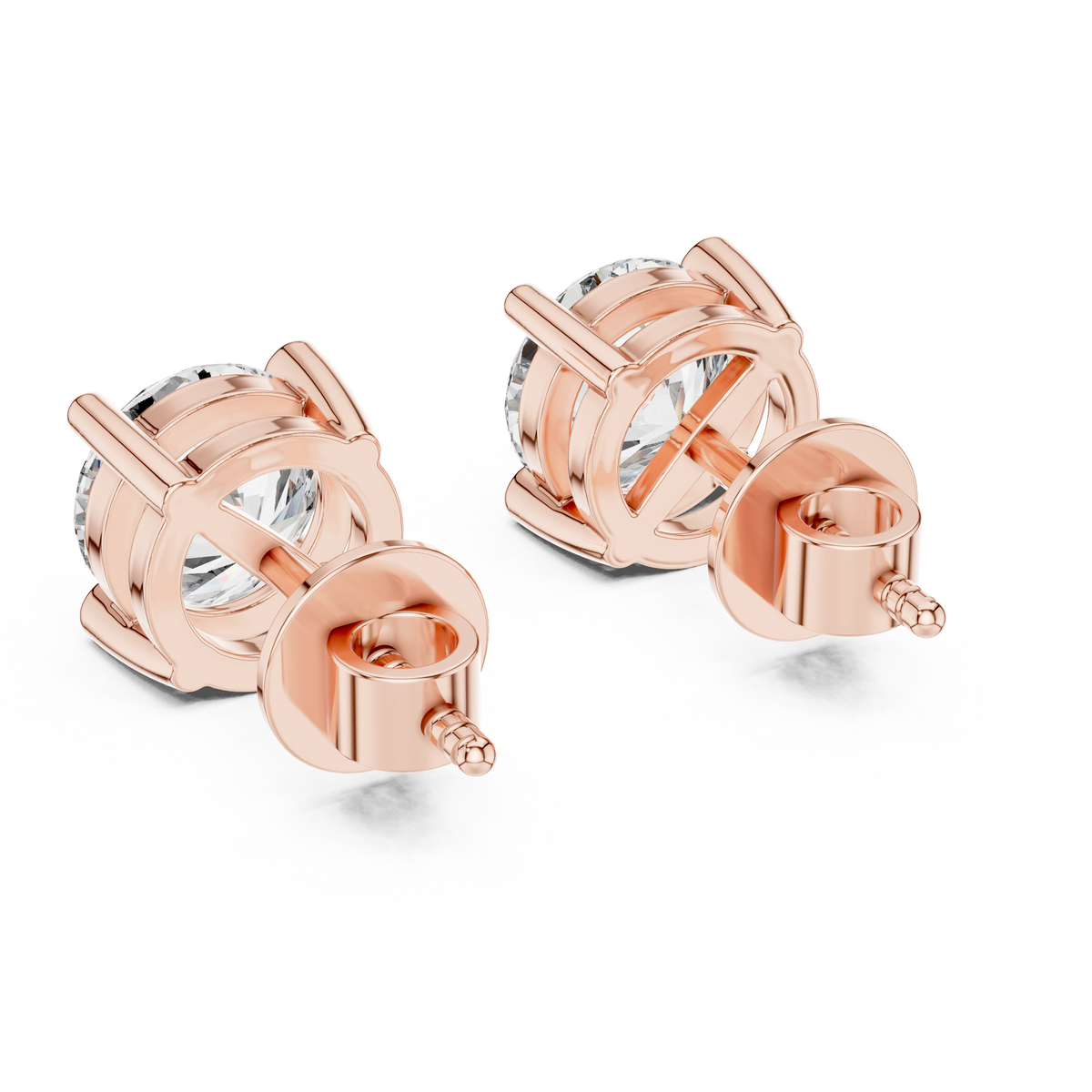 Architectural Crown Basket Round Moissanite Diamond Solitaire Studs - View 8