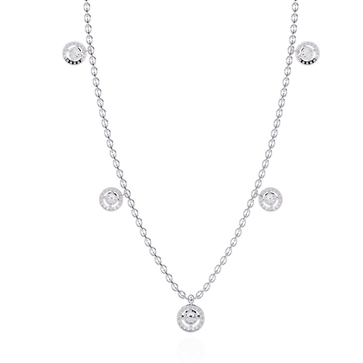 Round Cut Lab Grown Diamond Halo Station Necklace - View 12
