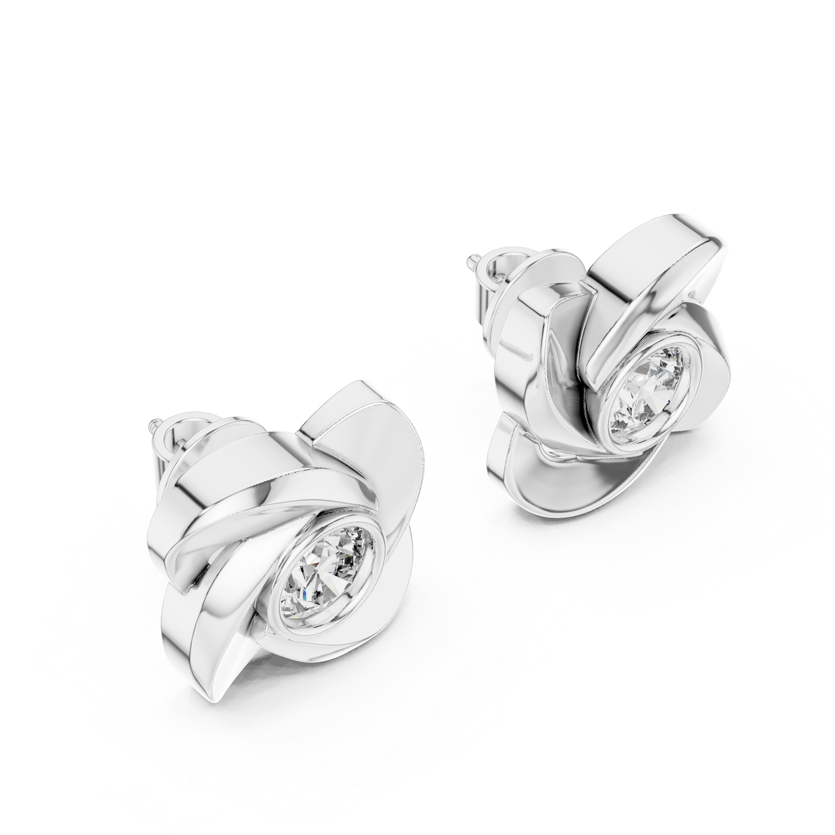 Interwoven Floral Design Round Moissanite Diamond Stud Earrings - View 6