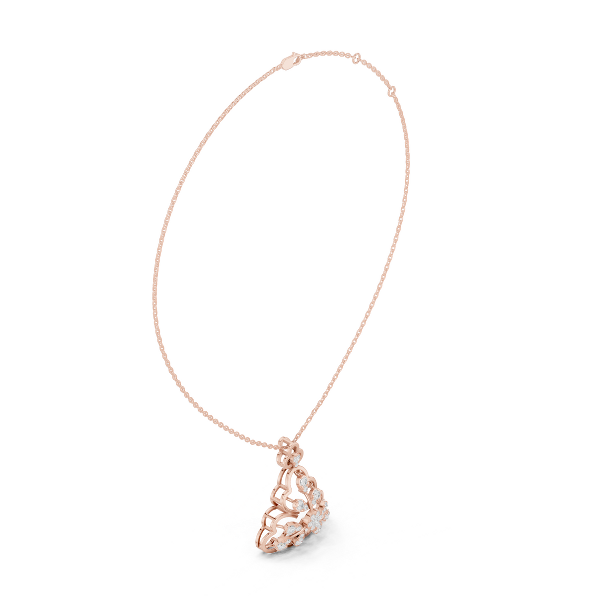 Three Leaf Floret Layering Pendant Encrusted with Multi Moissanite Diamond - View 8