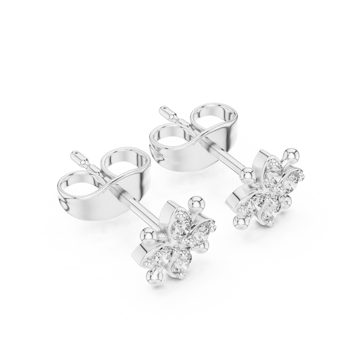 Floral Star Round Lab Diamond Stud Earring with Sculpted Petal Accents - View 5
