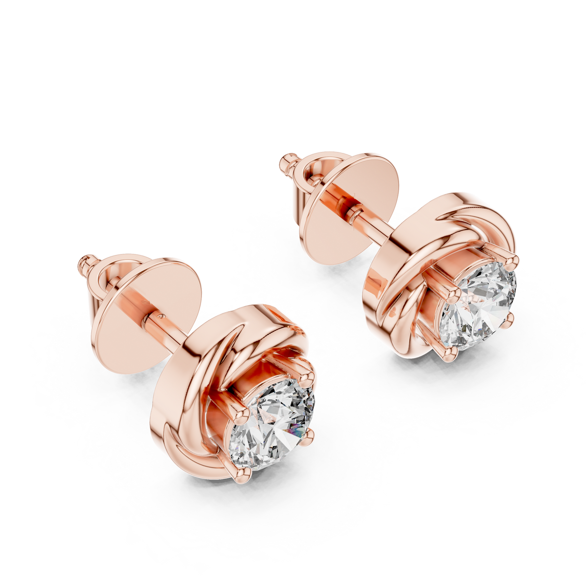 Swirl Border Round Cut Moissanite Diamond Architectural Stud Earrings - View 5