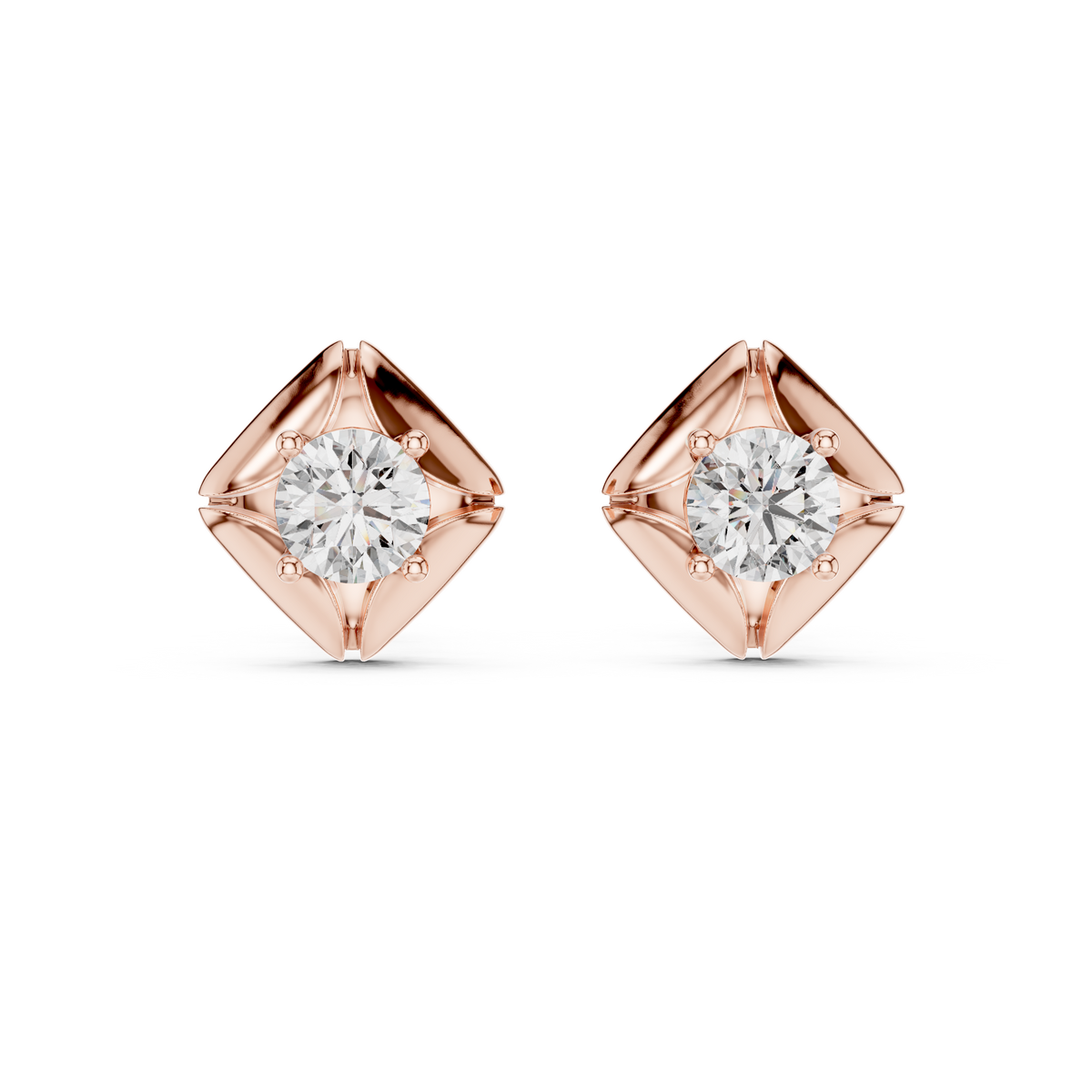 Geometric Pillow Kite Frame Round Moissanite Diamond Stud Earrings - View 2