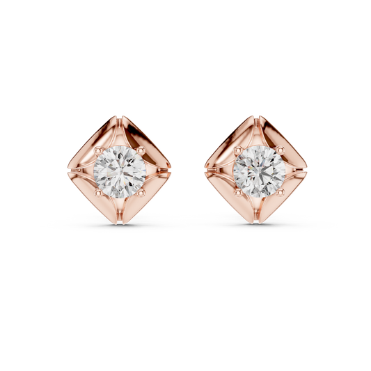 Geometric Pillow Kite Frame Round Lab Diamond Stud Earrings - View 2