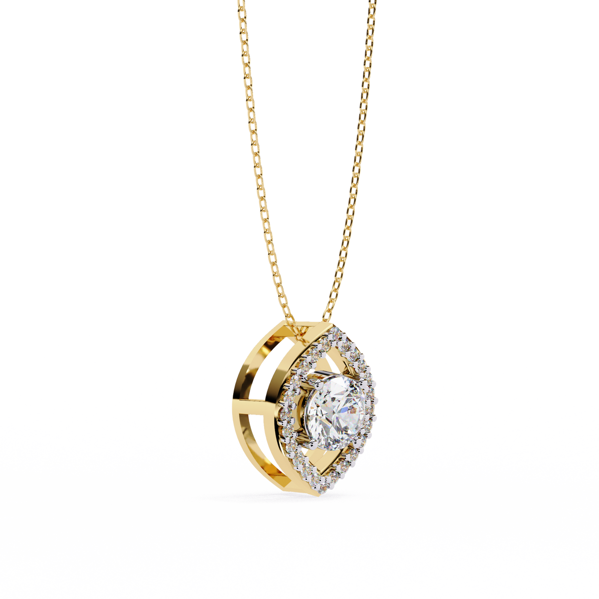 Symmetrical Eye Shape Layering Pendant with Round Moissanite Diamond - View 2