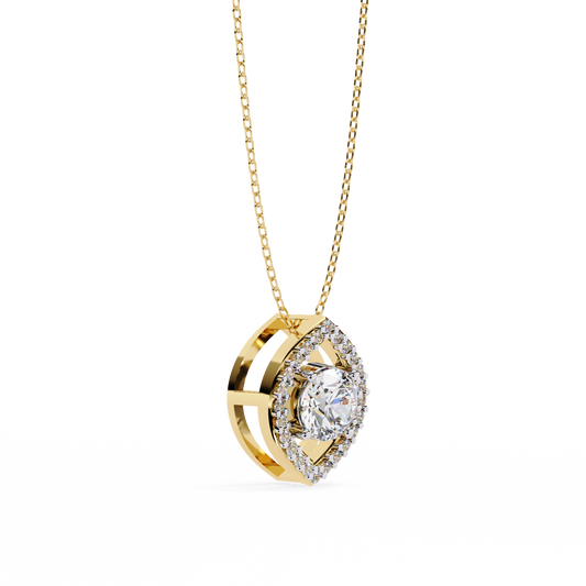 Symmetrical Eye Shape Layering Pendant with Round Moissanite Diamond - View 2