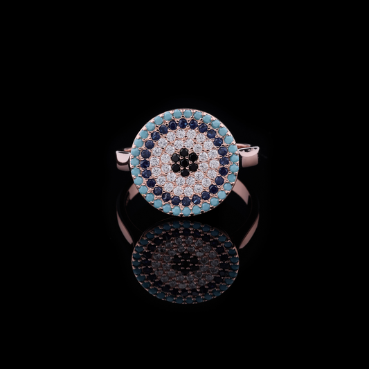 Evil Eye Moissanite Diamond Ring Turquoise & Sapphire Accents