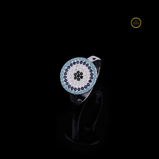 Evil Eye Ring With Lab Diamond Turquoise & Sapphire Accents - View 2