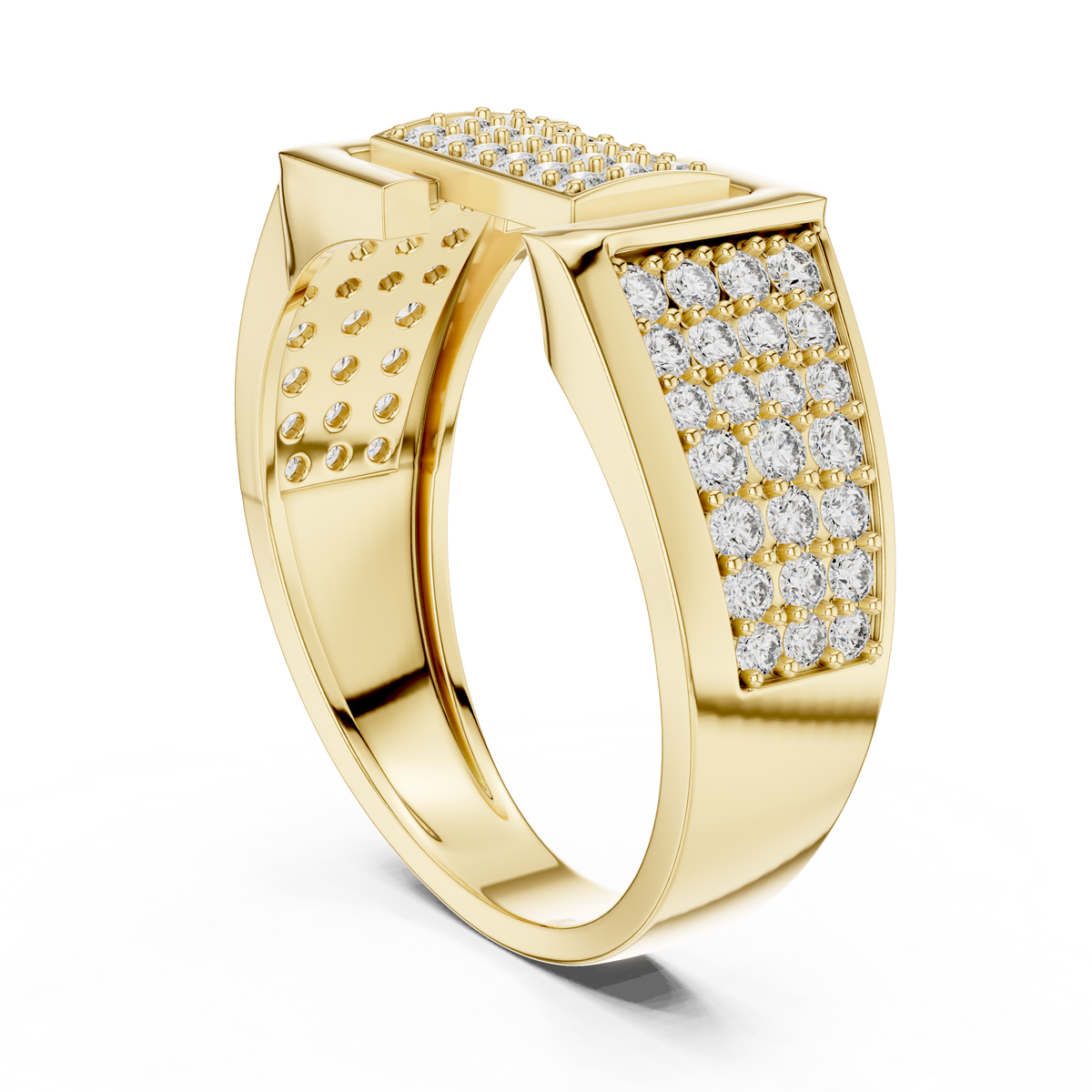 Round Cut Moissanite Diamond Men's Rectangular Center Pave Statement Band - View 7